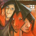 Waiting heads Abstract Acrylic painting